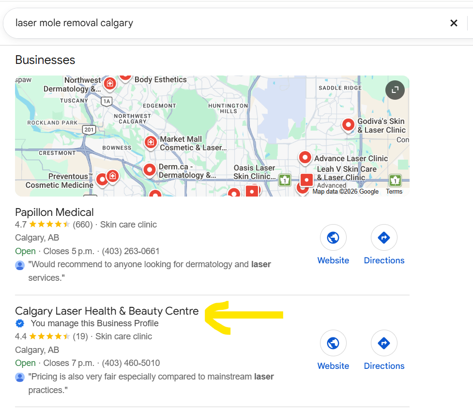local google map packs for Calgary Laser Health