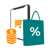 shopping bag and digital screen with money icon